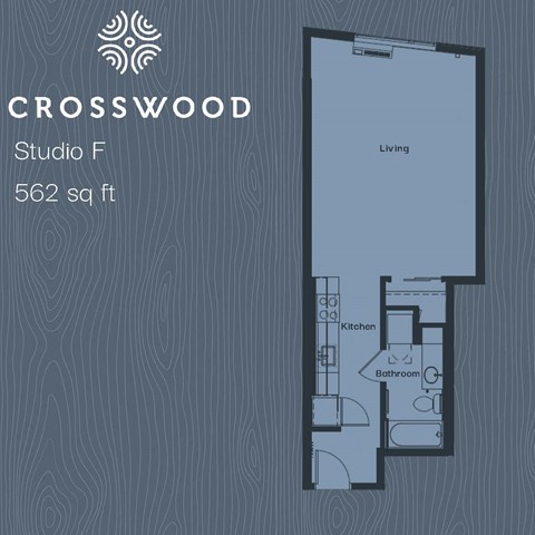 Floor plan for studio, 1 bath, 562 sqft